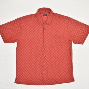 Linea Rosso Men's Button Down Shirt Geometric 100% Silk Red Size 2XL Signature